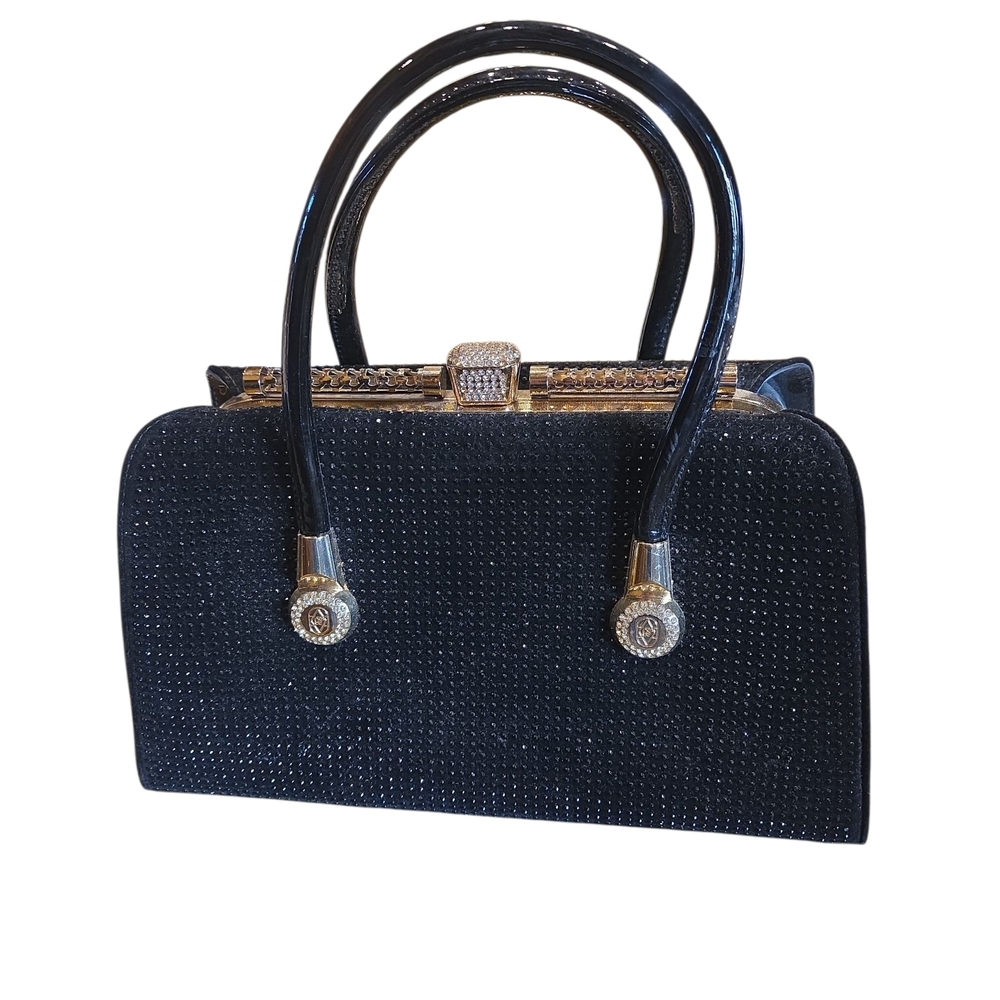 Tom And Eva Black Fully Rhinestone/crystal Embellished Shoulder Patent Bag